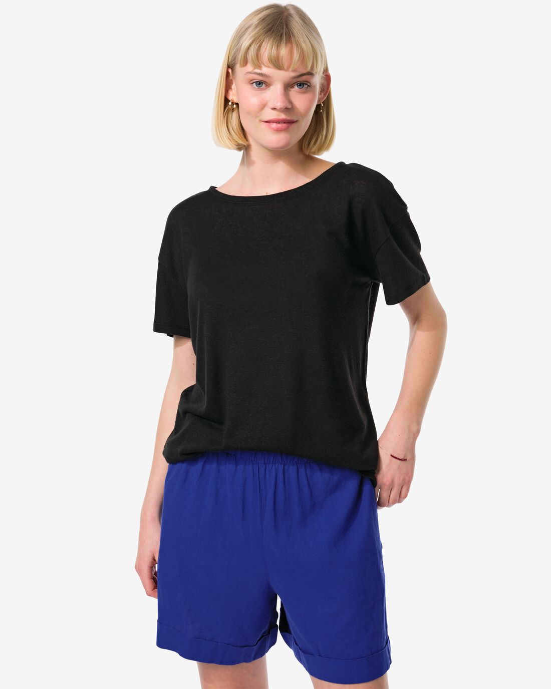 HEMA Dames T-shirt Evie Met Linnen Zwart (zwart)