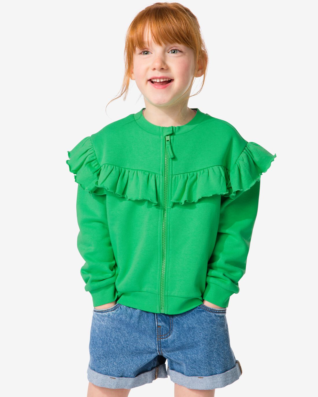 HEMA Kinder Sweatvest Met Ruffle Groen (groen)