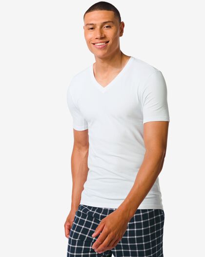 heren t-shirt regular fit v-hals anti-transpiratie wit wit - 19171050WHITE - HEMA