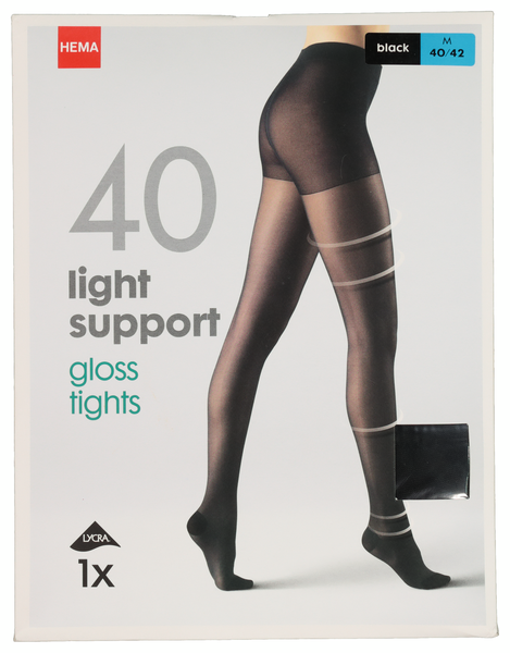 light support gloss panty 40 denier zwart 40/42 - 4042332 - HEMA