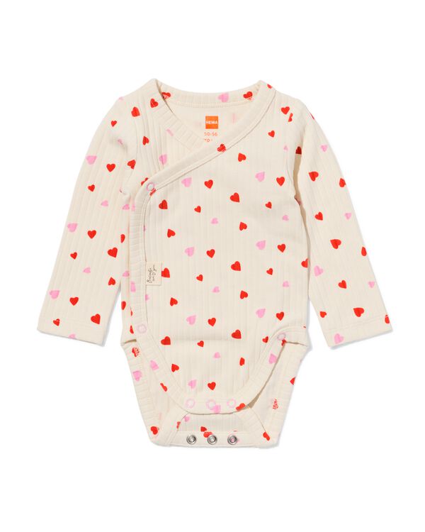 newborn meegroei overslagromper LENZING™ ECOVERO™ rib hartjes ecru ecru - 33429820ECRU - HEMA