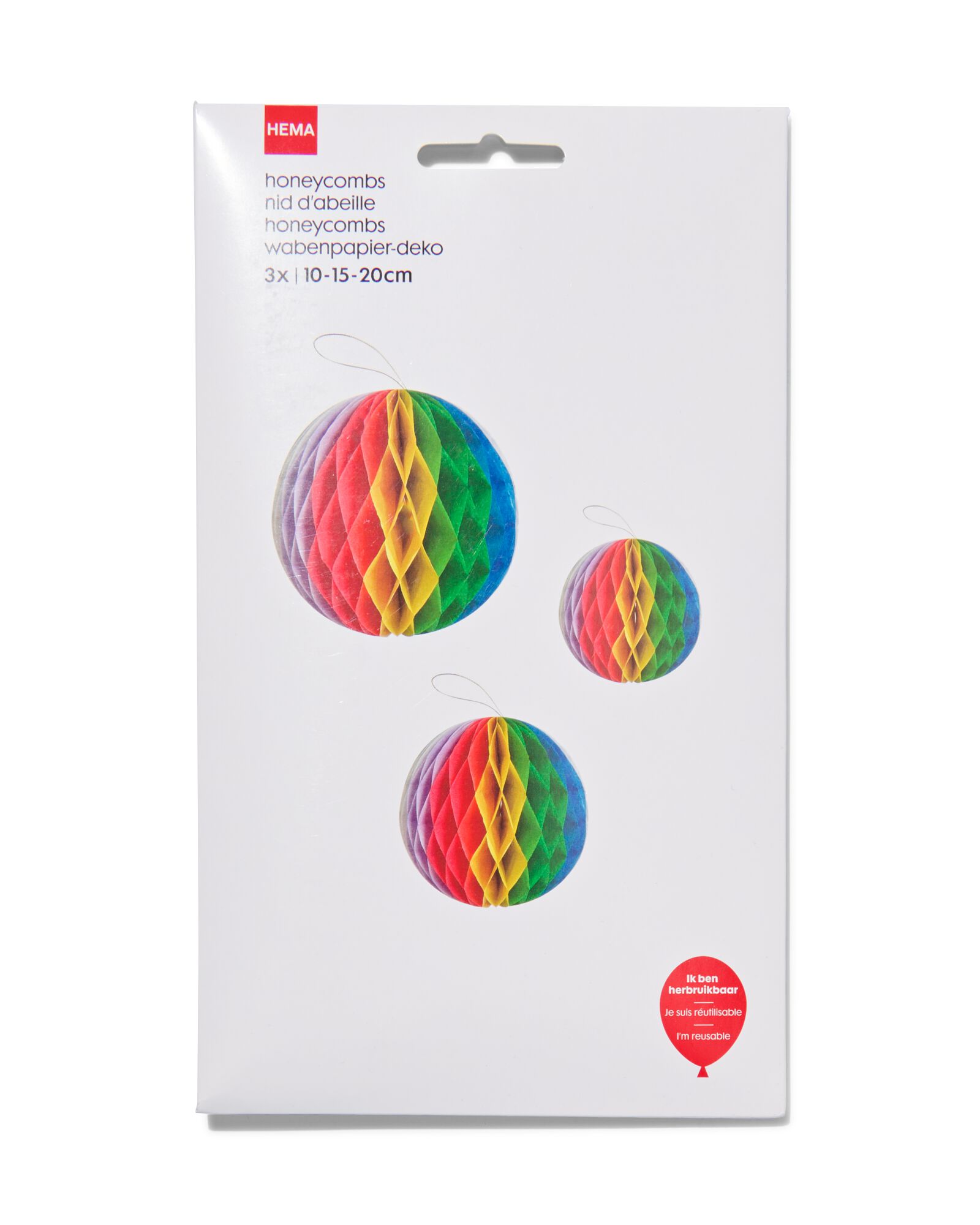 honeycombs bal regenboog - 3 stuks - 14230203 - HEMA