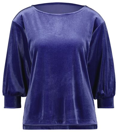 dames t-shirt Lizzy velours blauw - 1000029452 - HEMA