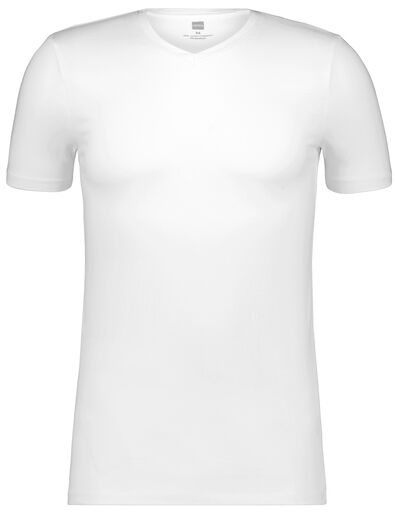 heren t-shirt slim fit v-hals wit XXL - 34276827 - HEMA