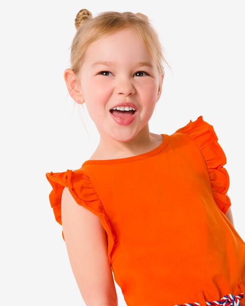 kinder jurk met ruffles en taillekoord oranje - 1000030934 - HEMA