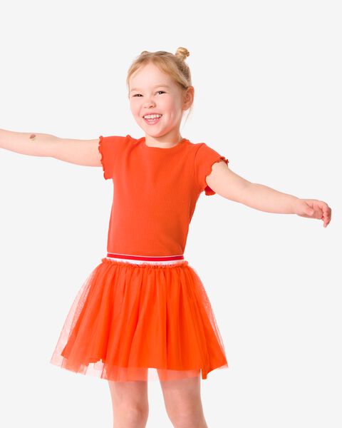 oranje kinder t-shirt met ribbels oranje - 1000030938 - HEMA