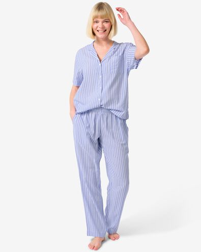 dames pyjamabroek seersucker blauw blauw - 23400506BLUE - HEMA