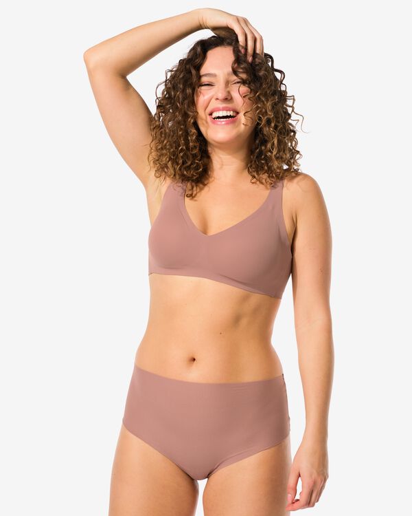 damesstring hoge taille micro rib  lichtbruin lichtbruin - 19640645LIGHTBROWN - HEMA