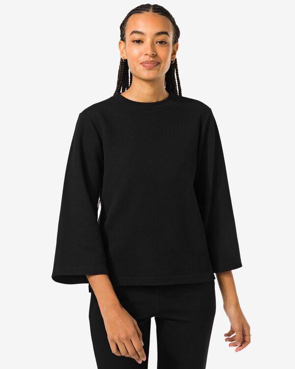 dames shirt Kacey met structuur zwart zwart - 36298050BLACK - HEMA