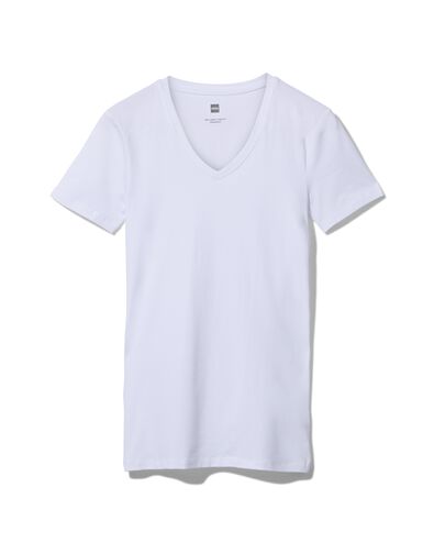 heren t-shirt slim fit diepe v-hals extra lang wit XL - 34292738 - HEMA