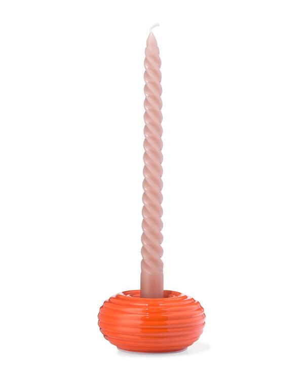 kandelaar S keramiek ribbel oranje - 13324180 - HEMA