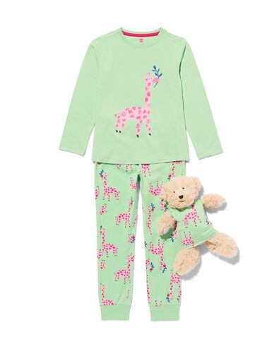 kinder pyjama stretch katoen giraf en poppennachtshirt groen groen - 23031580GREEN - HEMA
