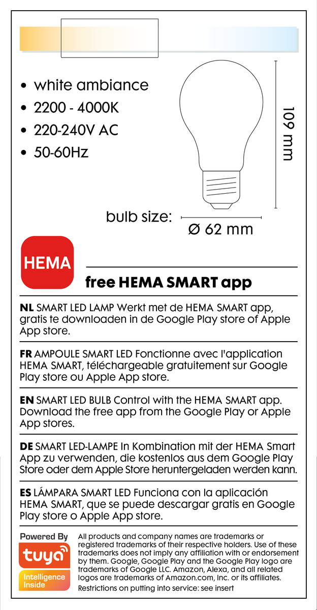 smart LED lamp peer E27 - 9W - 806 lm - wit - 20000029 - HEMA