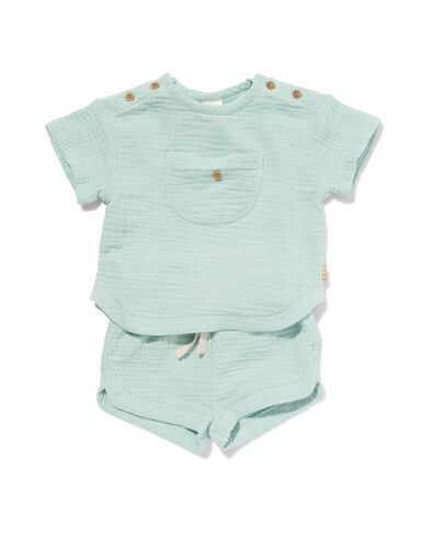 newborn kledingset shirt en short mousseline groen 56 - 33400122 - HEMA
