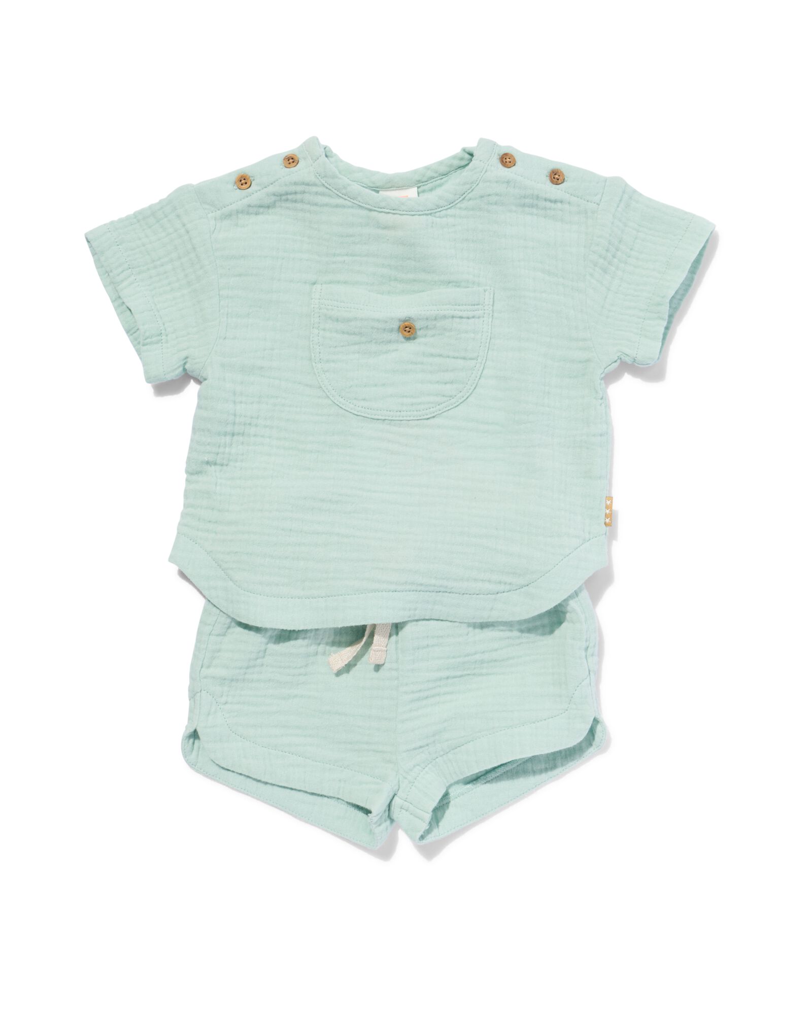 Image of HEMA Newborn Kledingset Shirt En Short Mousseline Groen (groen)