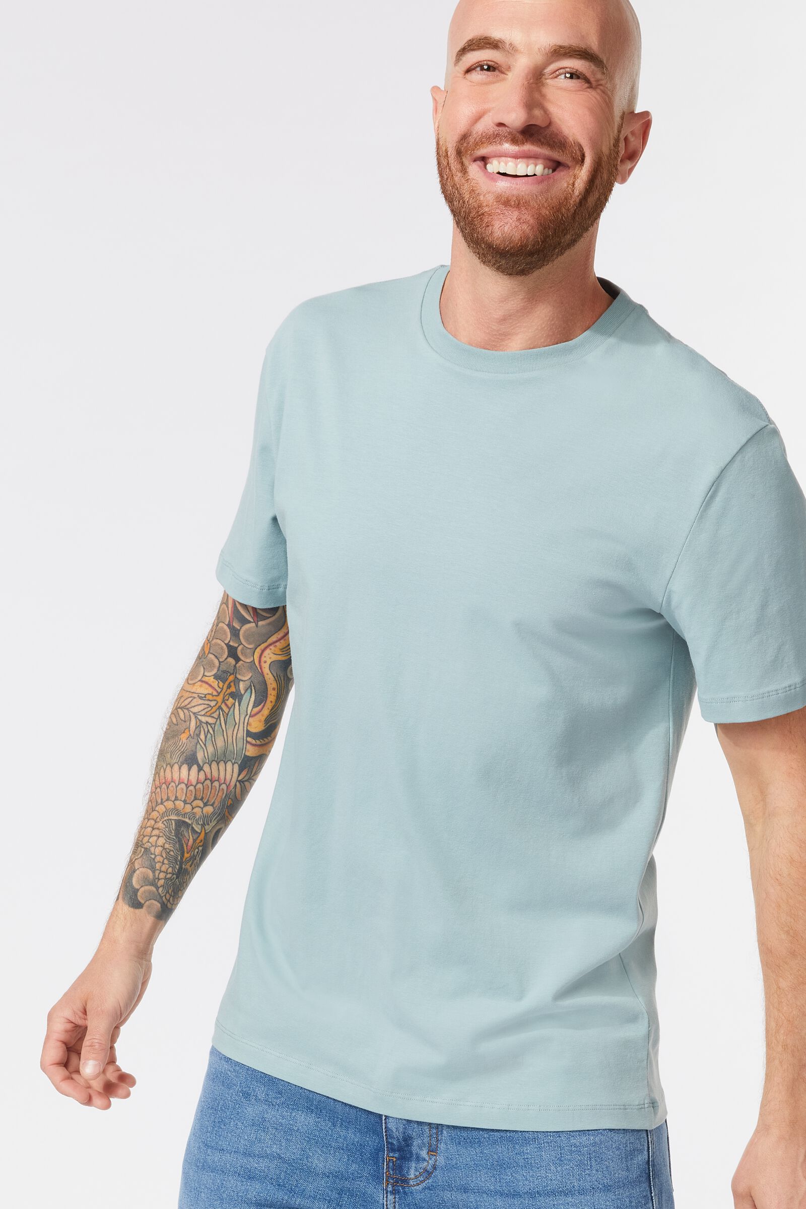 heren t-shirt regular fit o-hals lichtgrijs - 1000028298 - HEMA