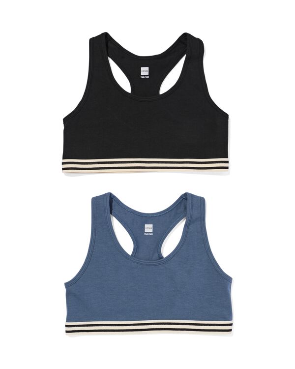 kinder croptops stretch katoen - 2 stuks zwart zwart - 19310160BLACK - HEMA