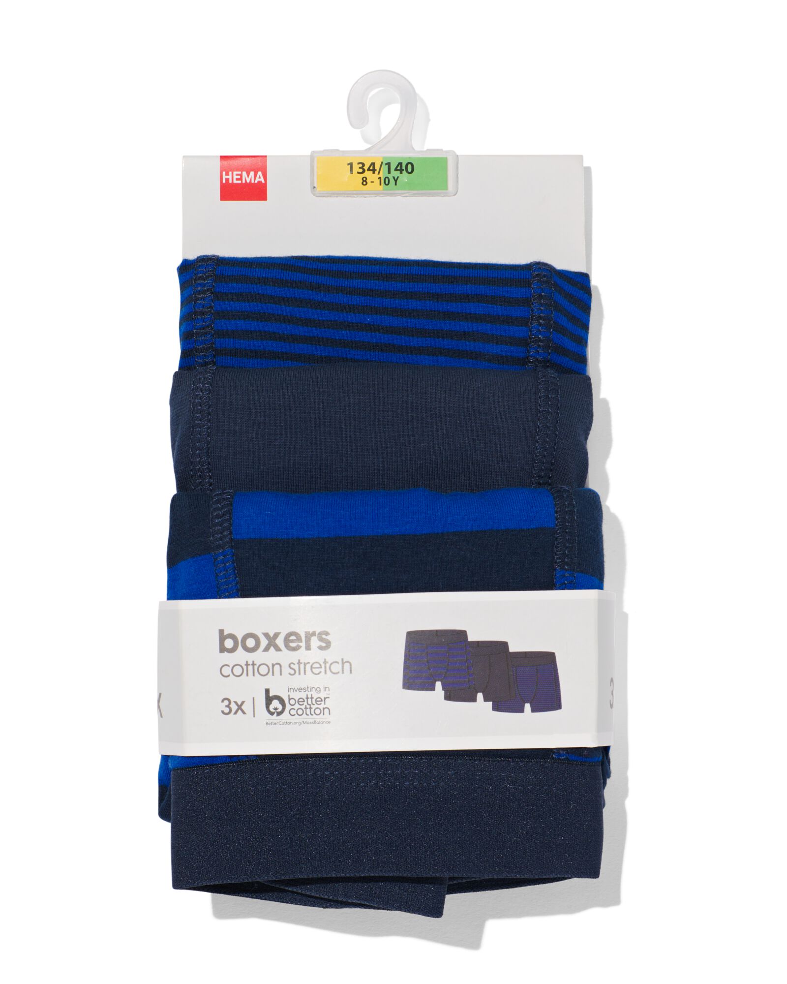 kinder boxers basic stretch katoen - 3 stuks blauw blauw - 19210441BLUE - HEMA