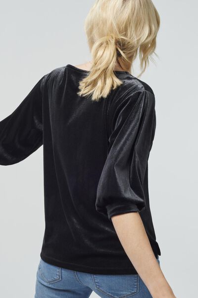 dames t-shirt Lizzy velours zwart zwart - 1000029454 - HEMA