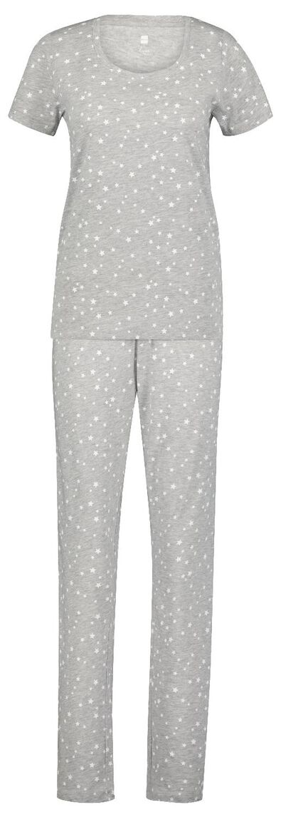 dames pyjama katoen sterren grijsmelange - 1000025096 - HEMA