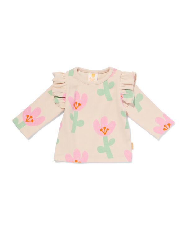 newborn T-shirt bloem ecru ecru - 33415220ECRU - HEMA