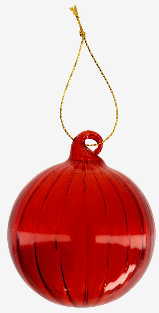 kerstbal glas geribbeld rood Ø7cm - 25130249 - HEMA