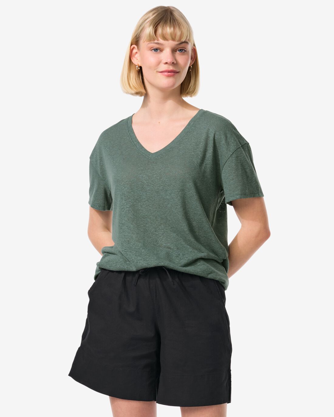 HEMA Dames T-shirt Evie Met Linnen Groen (groen)
