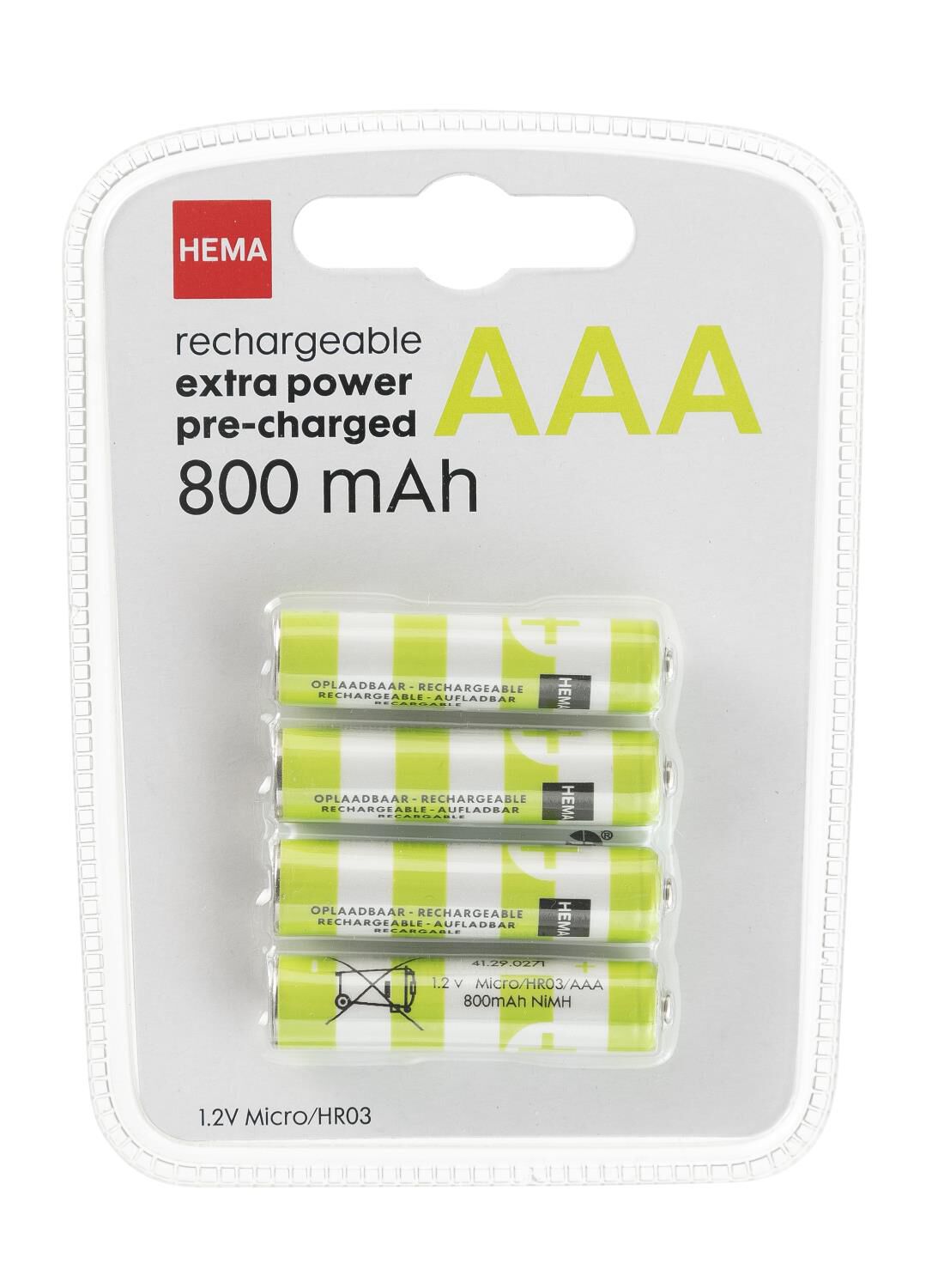 optie Vertrappen Emotie oplaadbare AAA batterijen 800mAh - 4 stuks - HEMA