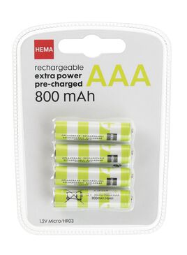 Aantrekkingskracht zeemijl impliciet oplaadbare AAA batterijen 800mAh - 4 stuks - HEMA