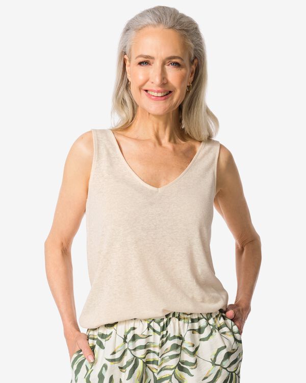 damessinglet Carry met linnen gebroken wit gebroken wit - 36200780OFFWHITE - HEMA