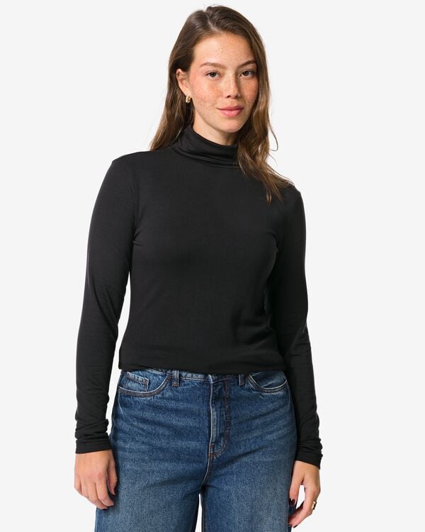 dames themo t-shirt col zwart zwart - 36364180BLACK - HEMA