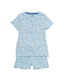 Kinder Shortama Rib Bloemen Lichtblauw (lichtblauw)