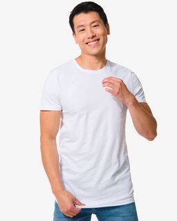 Heren T-shirt Regular Fit O-hals Extra Lang - 2 Stuks Wit (wit)