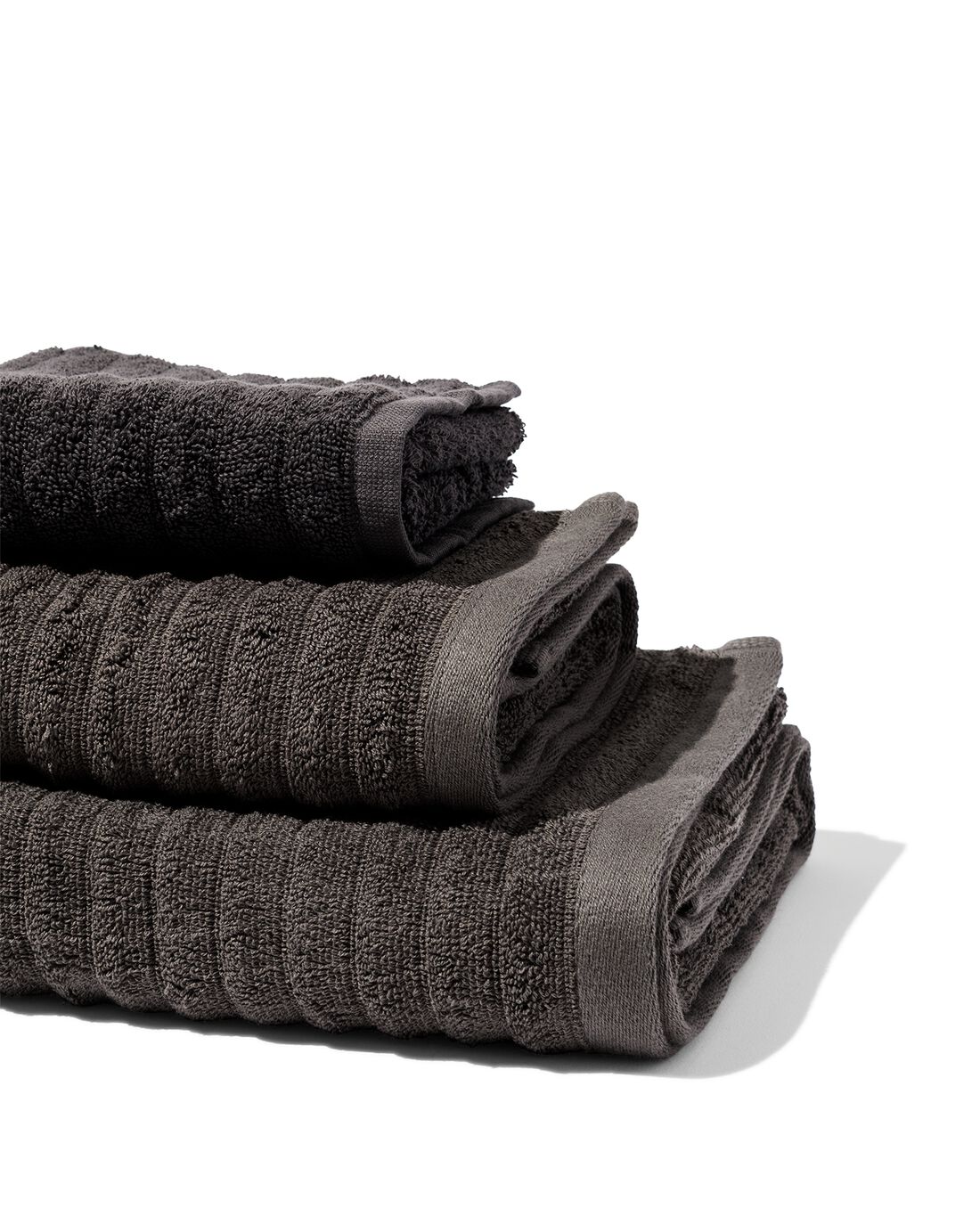 HEMA Handdoek Zware Kwaliteit Structuur Wit Donkergrijs (donkergrijs)