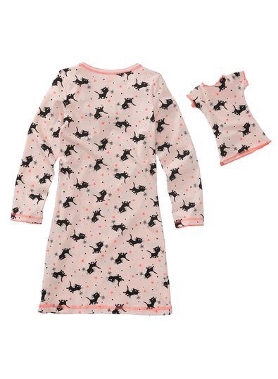 kindernachthemd en poppennachthemd lichtroze - 1000009660 - HEMA