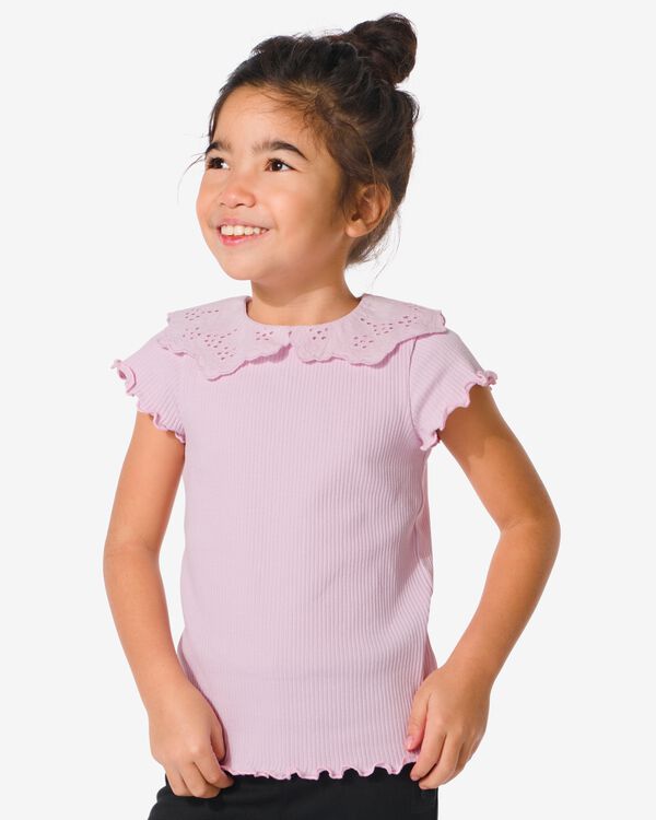 kinder t-shirt met ajour kraag paars paars - 30824442PURPLE - HEMA