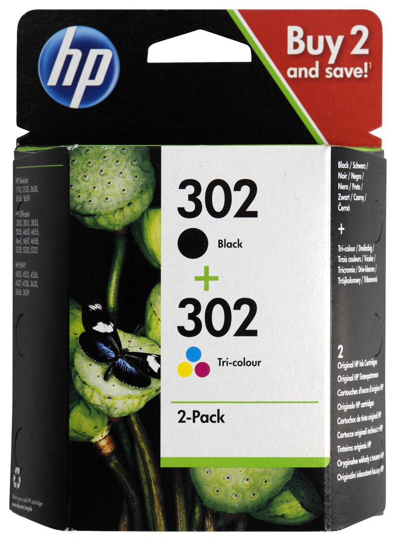 cartridge HP 302 zwart/kleur - 2 stuks - 38300103 - HEMA