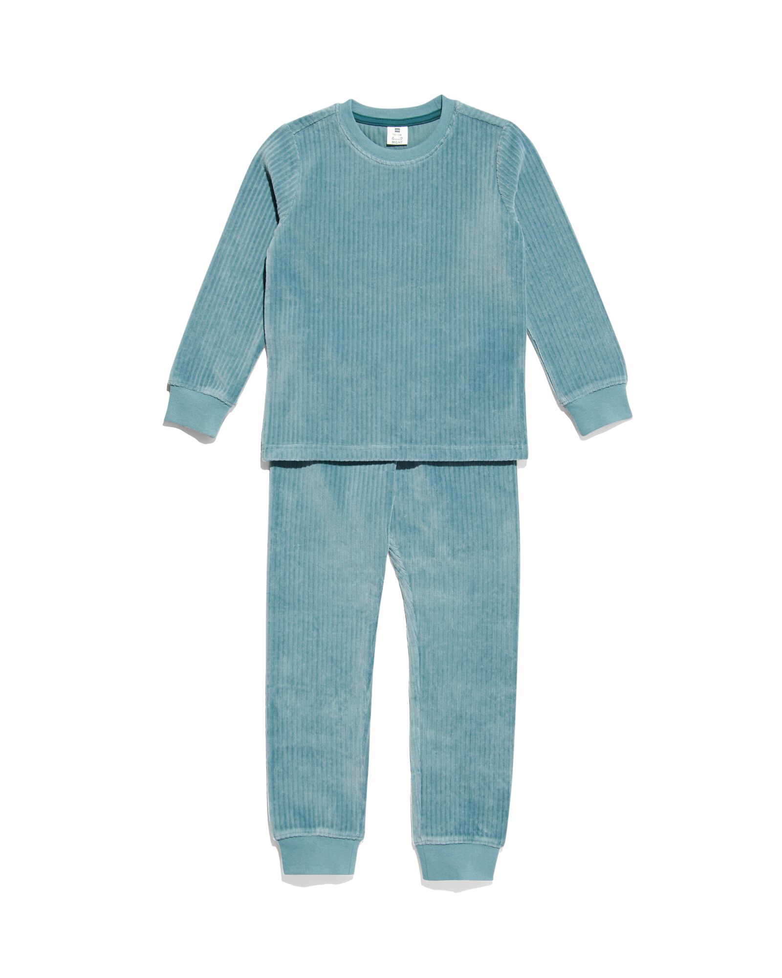 kinder pyjama rib velours middenblauw 134/140 - 23060485 - HEMA