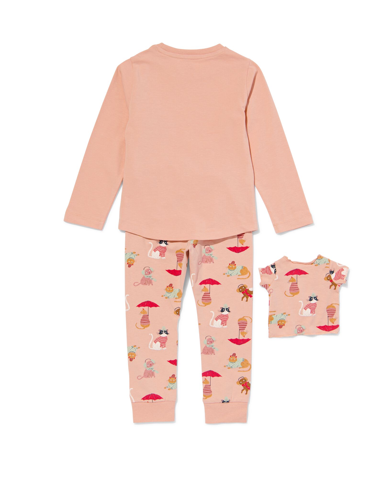 kinder pyjama met katten en poppennachtshirt lichtroze lichtroze - 23050680LIGHTPINK - HEMA