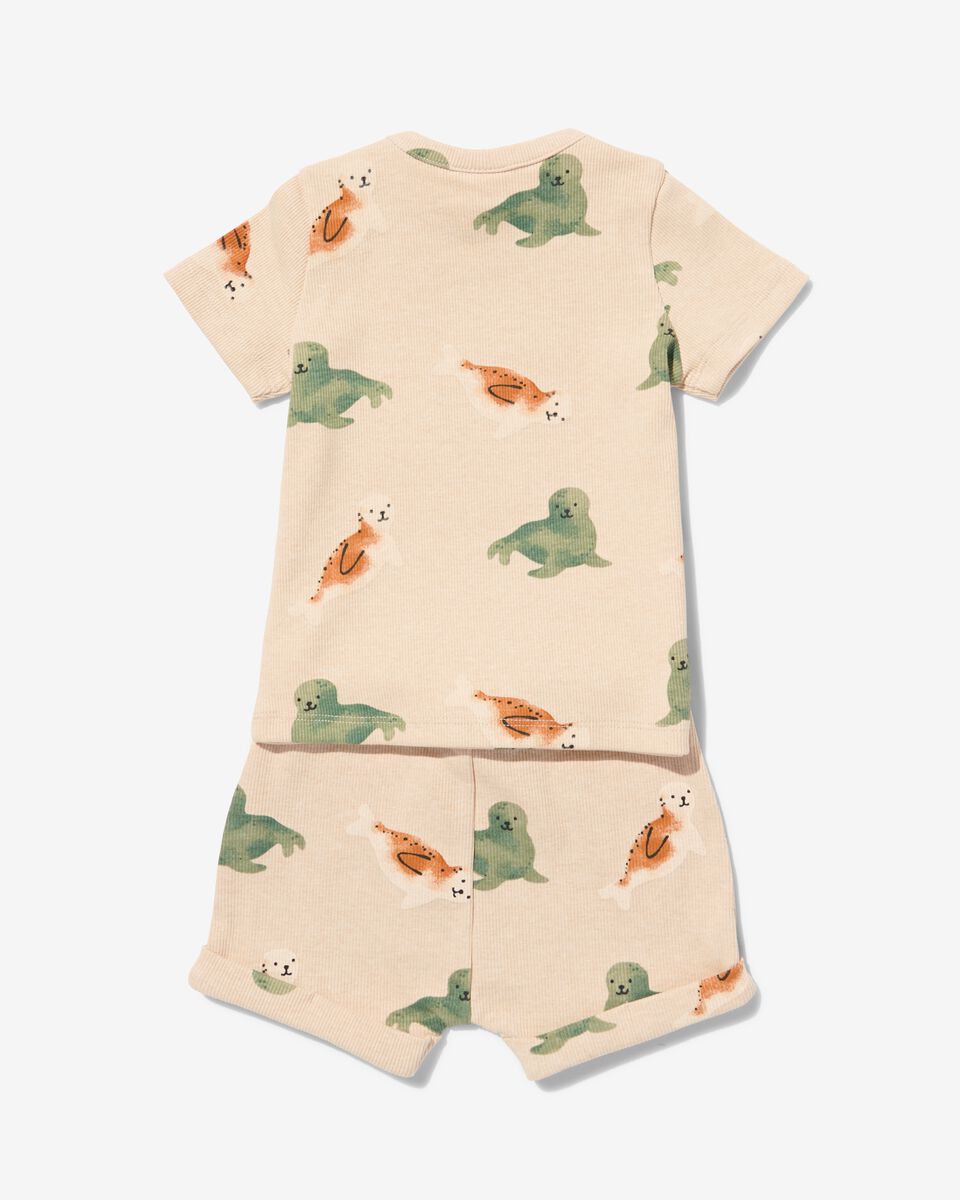 baby kledingset shirt en short rib zeehonden beige beige - 1000031008 - HEMA