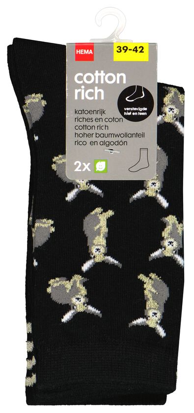 dames sokken met katoen - 2 paar zwart 35/38 - 4260316 - HEMA