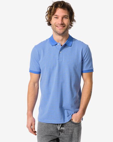 herenpolo Denton strepen felblauw felblauw - 2140460BRIGHTBLUE - HEMA