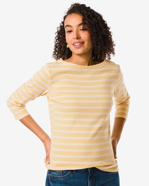 dames t-shirt Cara met boothals en strepen geel geel - 36351670YELLOW - HEMA