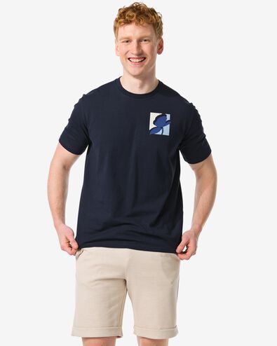 heren t-shirt met rug opdruk donkerblauw M - 2115825 - HEMA