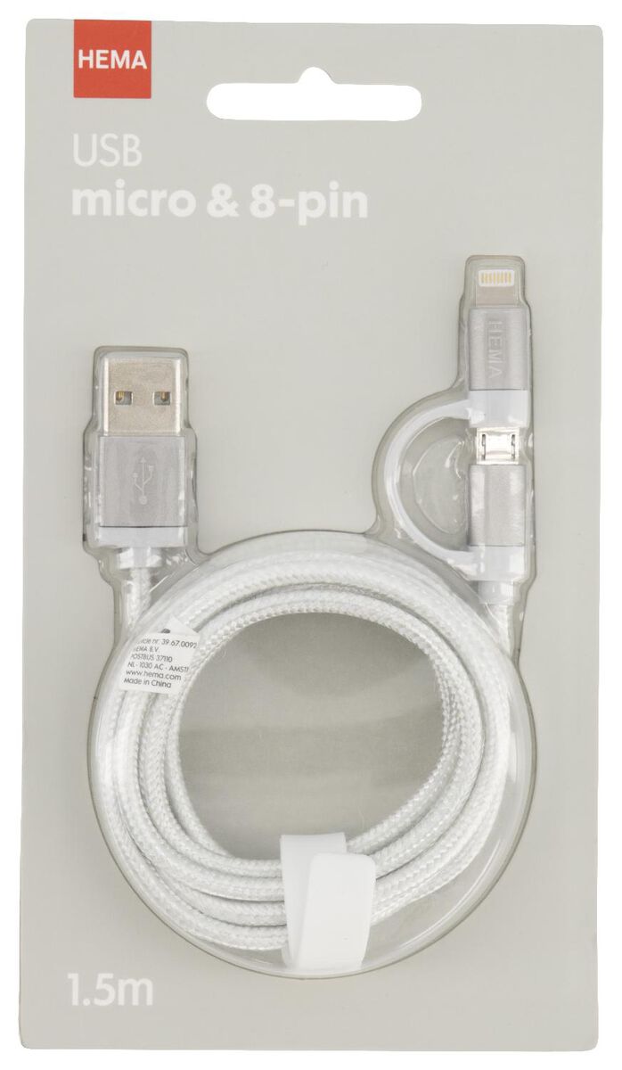 USB laadkabel micro & 8-pin - 39670092 - HEMA