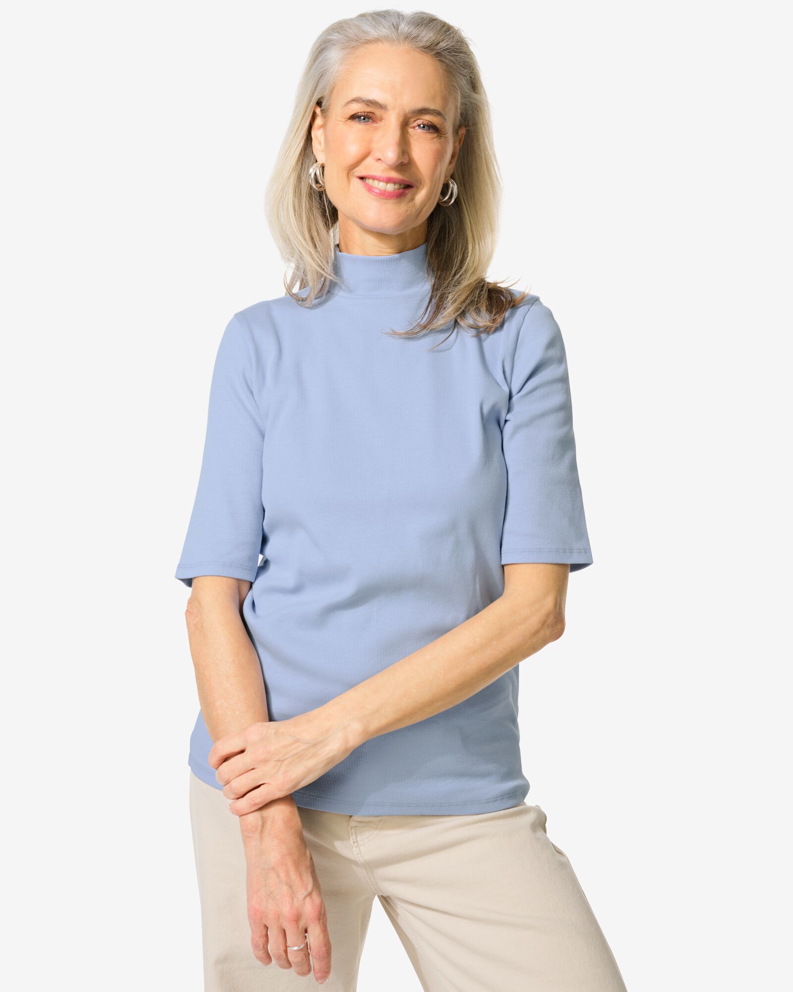 dames top Clara rib blauw blauw - 36221350BLUE - HEMA