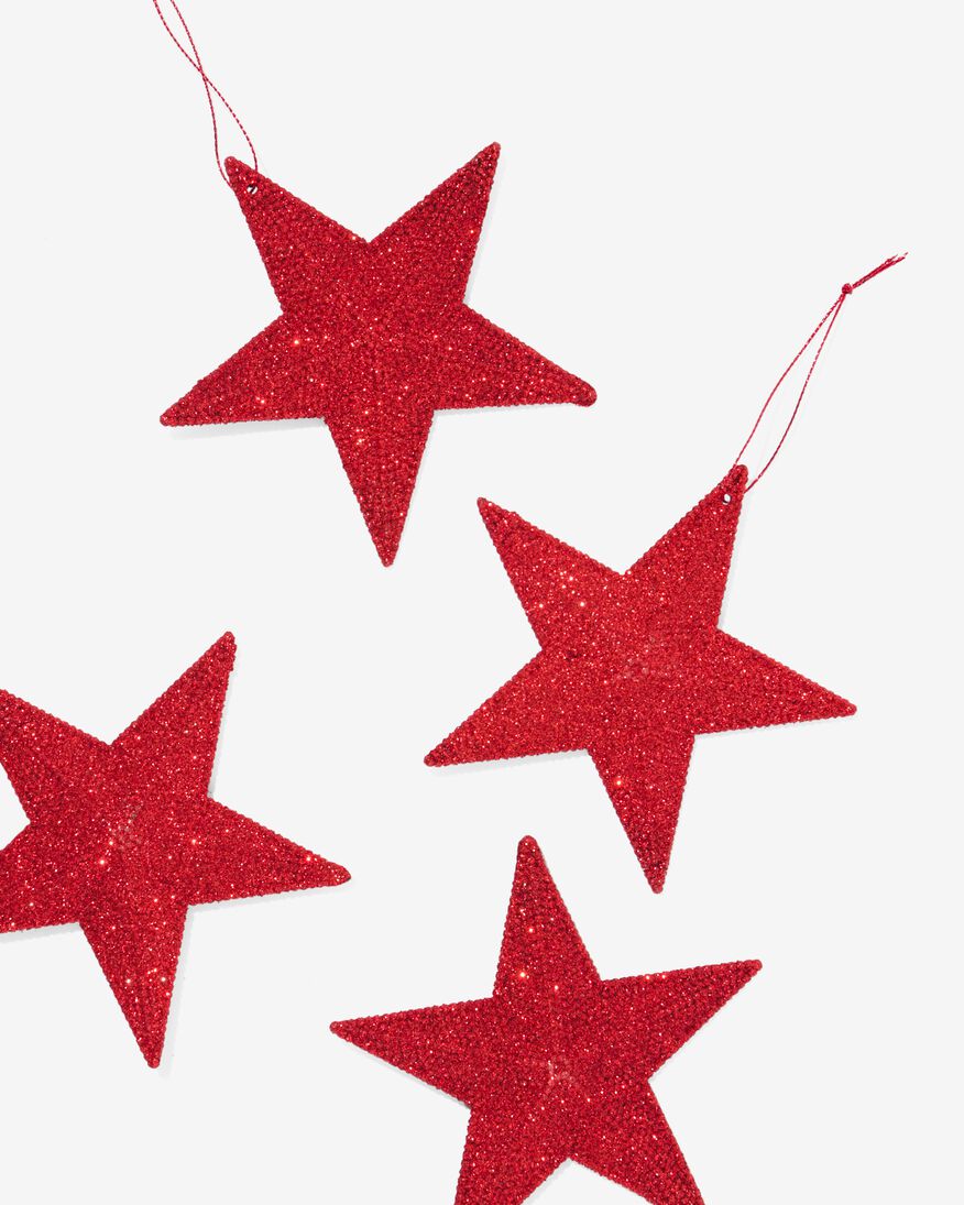 kersthangerset rode glitter sterren 11,5cm - 25180215 - HEMA