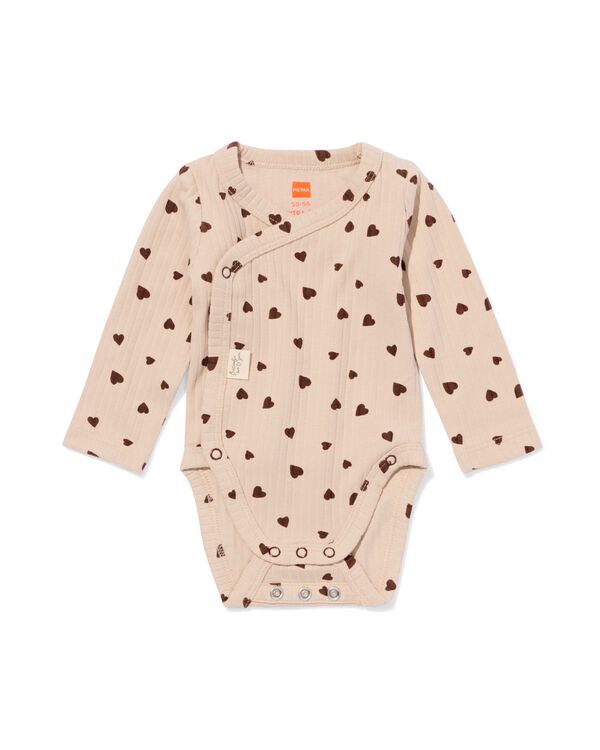 newborn meegroei overslagromper rib hartjes lichtbruin lichtbruin - 33430120LIGHTBROWN - HEMA