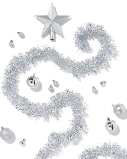 kerstboom decoratieset gerecycled plastic zilver 54-delig - 25100930 - HEMA