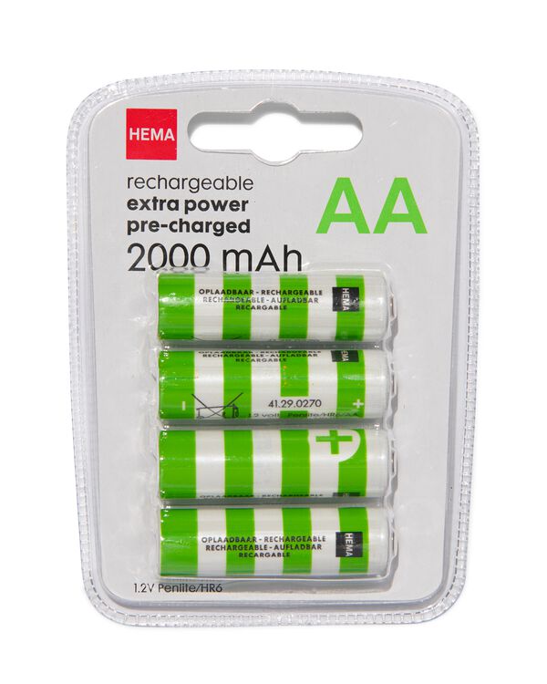 oplaadbare AA batterijen 2000mAh - 4 stuks - 41290270 - HEMA